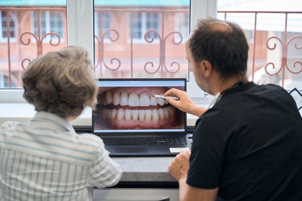Patient viewing a digital smile preview at Mark Bilello DDS in Houma
